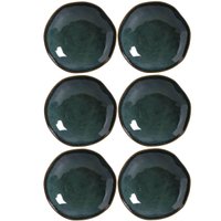 Jogo 6 Pratos Fundos Sopas Caldos 21cm em Cerâmica Stoneware Orgânico Oceano Azul Porto Brasil