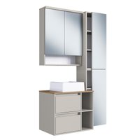 Conjunto Gabinete para Banheiro Suspenso 96cm com 4 Peças Iluminação em Led e Cuba Branca na Cor Arenas
