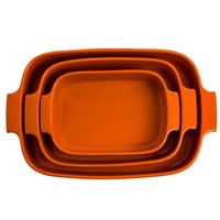 Jogo Travessas Porcelana 3 Peças Assar e Servir Laranja Germer Assadeiras Caneladas