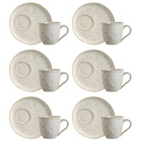 Conjunto 6 Xícaras de Chá com Pires Bio Vanilla 170ml Cerâmica Off White Porto Brasil Mesa Posta