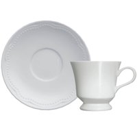 Xícara de Café com Pires Porcelana Germer 80ml Relevo Cottage Branco Chávena
