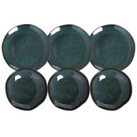 Jogo 6 Pratos Rasos 26cm 6 Pratos Fundos 21cm Azul Cerâmica Orgânico Oceano Porto Brasil