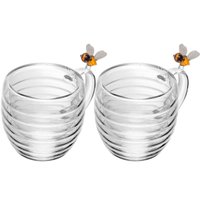 Conjunto 2 Xícaras de Chá 180ml Vidro Borossilicato Lovely Bee Lyor Parede Dupla Abelha