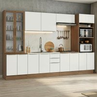 Armário de Cozinha Completa 340 x 60 cm Rustic/Branco Veludo Lux Madesa 04