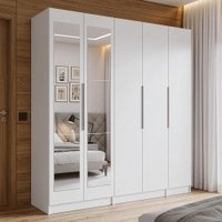Guarda-Roupa Modulado 200 cm 5 Portas com Espelhos 2 Gavetas Branco Neo Madesa 02