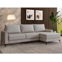 Sofá 3 Lugares 270cm com Chaise e Pés Metálicos Multimóveis CR45343 Bege