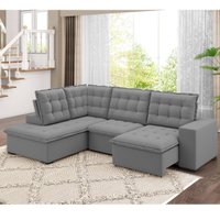 Sofá de Canto Retrátil e Reclinável 4 Lugares 310cm Multimóveis CR45348 Cinza