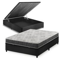 Cama Box Baú Casal Preto + Colchão Espuma D33 Ortopédico Zidi San Francisco 138x188x59cm