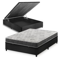 Cama Box Baú Casal Preto + Colchão Espuma D33 Ortopédico Zidi San Francisco 138x188x59cm