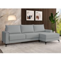 Sofá 3 Lugares 270cm com Chaise e Pés Metálicos Multimóveis CR45343 Cinza Escuro
