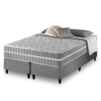 Cama Box King Bipartido Cinza + Colchão Molas Ensacadas Zidi Alabama 193x203x61cm