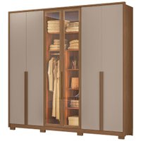 Guarda Roupa Casal 6 Portas Vidro Reflecta Com Led 240 cm Atacama Carvalho Fendi Moval