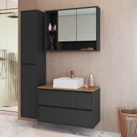 Conjunto Gabinete Suspenso Banheiro com Espelho e Cuba  80 Belarus Grafite