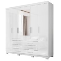 Guarda Roupas Casal Com Espelho 6 Portas 6 Gavetas Granada - Branco