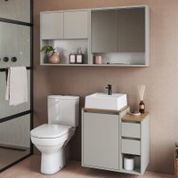 Conjunto Gabinete Suspenso Banheiro com Espelho e Cuba 60 Bahamas Arenas