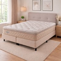 Conjunto Queen Base Box Champagne com Colch&atilde;o Ecoflex 158x198x73