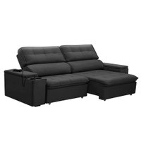Kit Sof&aacute; Ferguile Genebra 3 Lugares Retr&aacute;til com USB e Rack Painel TV 65 New Oscar Caemmun