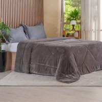 Edredom Sherpa King Dupla Face 100% Poliéster 240x260cm Bene Casa Cinza Terra