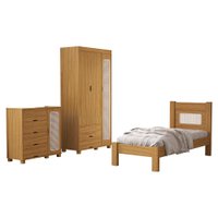 Quarto Solteiro Clara Cama Comoda E Guarda Roupa MDF Nature Decmade
