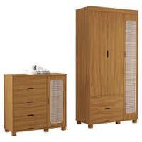 Guarda Roupa Solteiro 3 Portas Comoda 4 Gavetas MDF Clara Nature Decmade