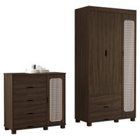 Guarda Roupa Solteiro 3 Portas Comoda 4 Gavetas MDF Clara Chocolate Decmade