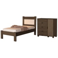 Cama de Solteiro e Comoda 4 Gavetas 1 Porta MDF Bela Chocolate Off Decmade