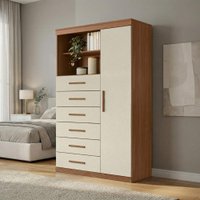 Cômoda Multiuso 6 Gavetas 1 Porta com Prateleiras Atena - Madeirado / Areia
