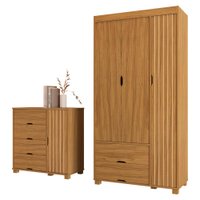 Guarda Roupa Solteiro 3 Portas Comoda 4 Gavetas MDF Bela Nature Off Decmade