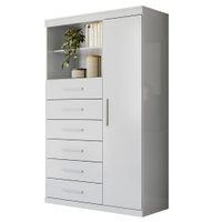 Cômoda Multiuso 6 Gavetas 1 Porta com Prateleiras Atena - Branco