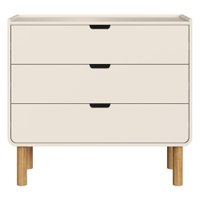 Comoda 3 Gavetas 90 cm Pes Madeira Maciça 28103 Off White Artesano