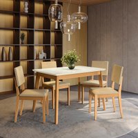 Conjunto Sala de Jantar Nara em Madeira Maciça com 4 Cadeiras - Kappesberg