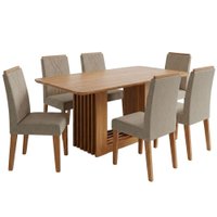 Mesa de Jantar Ariela MDF Com 6 Cadeiras Estofadas Linho Bege MOLCI