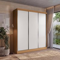 Guarda Roupas Casal 3 Portas de Correr 4 Gavetas Kappesberg Tapajós/Branco 180cm