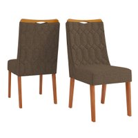 Conjunto de 2 Cadeiras Estofada Sala de Jantar Bel - Madeirado/Marrom