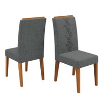 Conjunto de 2 Cadeiras Estofada Sala de Jantar Tati - Madeirado / Cinza