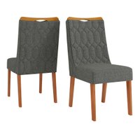 Conjunto de 2 Cadeiras Estofada Sala de Jantar Bel - Madeira/Cinza