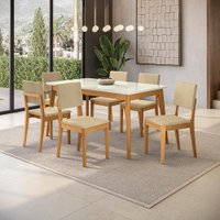 Conjunto Sala de Jantar Nara Kappesberg em Madeira Maciça com 6 Cadeiras Branca/Bege