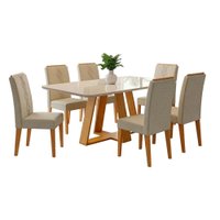 Conjunto Sala de Jantar Mesa Tampo em Vidro 1,60m Maria 6 Cadeiras Tati