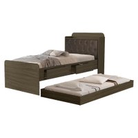 Bicama Solteiro Capitone 220X98 cm Com Bau E Cama Auxiliar MDF Castanho Nogal Decmade