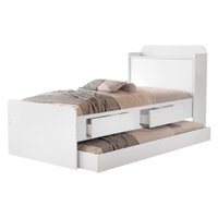 Bicama Solteiro 2 Gavetas 220X98 cm Com Bau E Cama Auxiliar MDF Branco Decmade