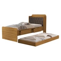 Bicama Solteiro Capitone 220X98 cm Com Bau E Cama Auxiliar MDF Nature Nogal Decmade