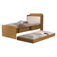 Bicama Solteiro Capitone 220X98 cm Com Bau E Cama Auxiliar MDF Nature Bege Decmade