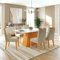 Conjunto Sala de Jantar Mesa Tampo em Vidro 1,70m Sandy 6 Cadeiras Bel - Cedro/Cappuccino
