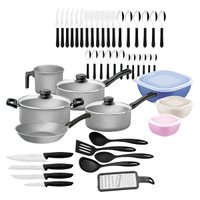Kit Tramontina 47 peças para Cozinha com Panelas Antiaderentes em Alumínio Cinza