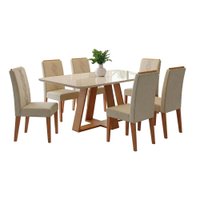 Conjunto Sala de Jantar Mesa Tampo em Vidro 1,60m Maria 6 Cadeiras Tati - Madeirado/Cappuccino