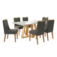 Conjunto Sala de Jantar Mesa Tampo em Vidro 1,60m Maria 6 Cadeiras Bel