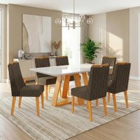 Conjunto Sala de Jantar Mesa Tampo em Vidro 1,60m Maria 6 Cadeiras Bel - Cedro/Marrom