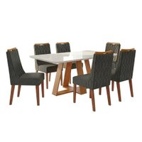 Conjunto Sala de Jantar Mesa Tampo em Vidro 1,60m Maria 6 Cadeiras Bel - Madeirado / Cinza