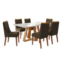 Conjunto Sala de Jantar Mesa Tampo em Vidro 1,60m Maria 6 Cadeiras Bel - Madeirado / Marrom
