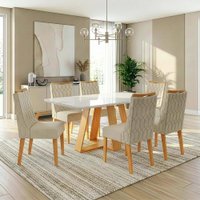 Conjunto Sala de Jantar Mesa Tampo em Vidro 1,60m Maria 6 Cadeiras Bel - Cedro/Cappuccino